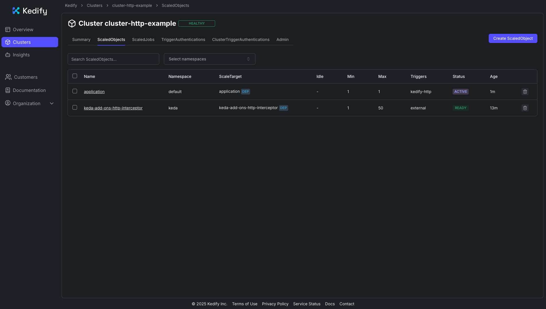 Kedify Dashboard With ScaledObject